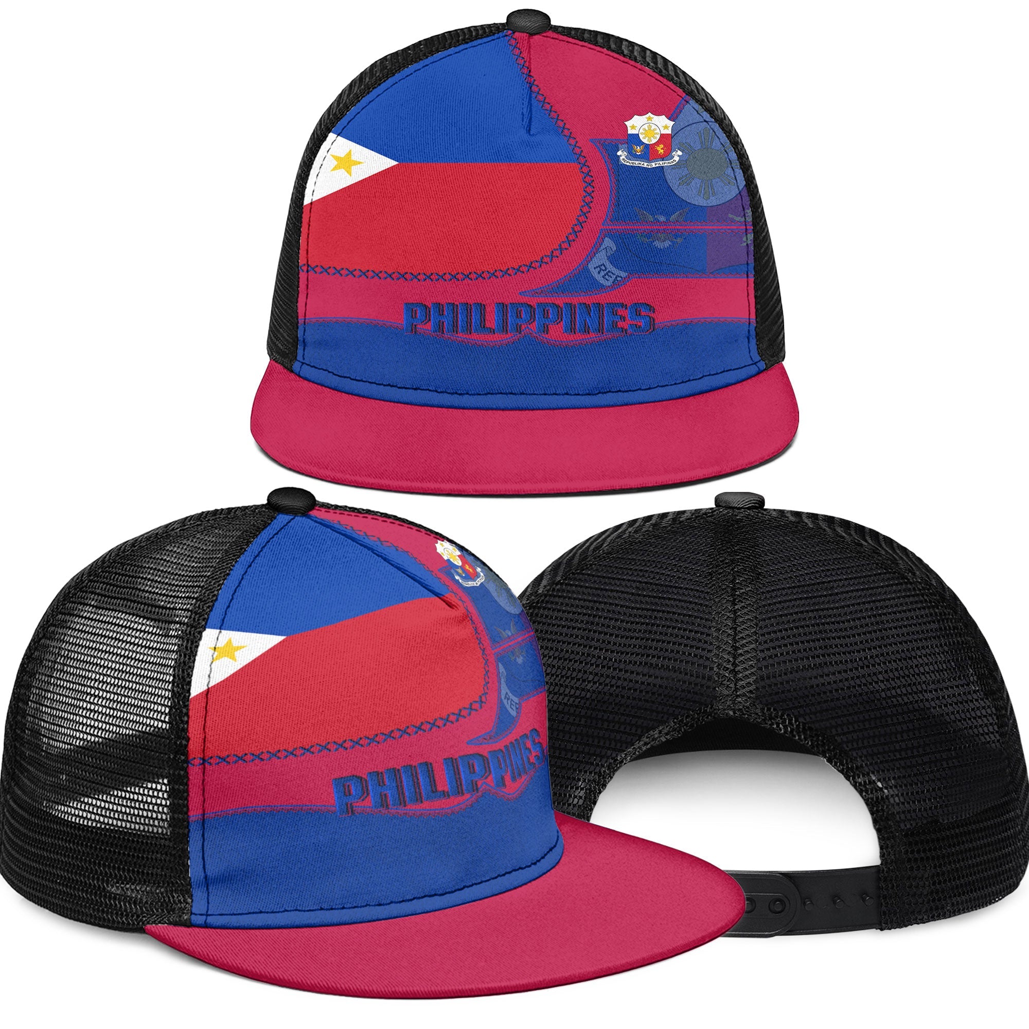 Philippines Trucker Hat Flag & Coat Of Arms Leather Style