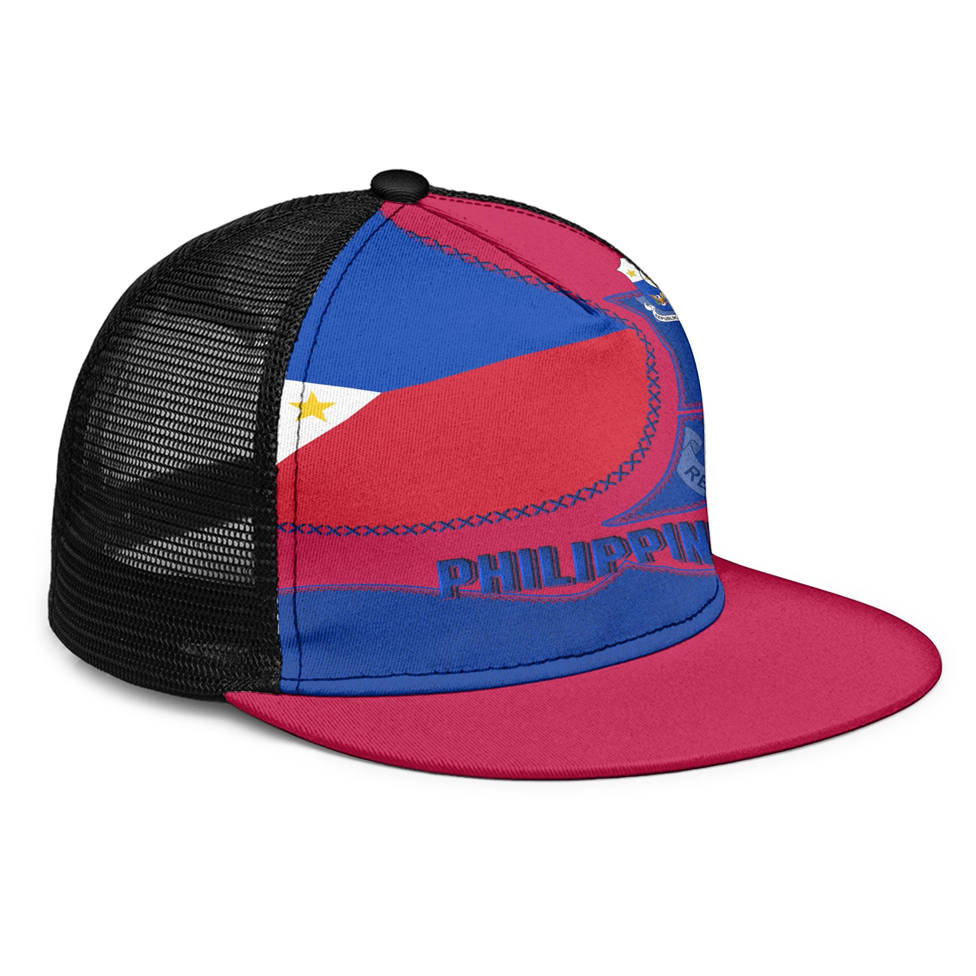 Philippines Trucker Hat Flag & Coat Of Arms Leather Style