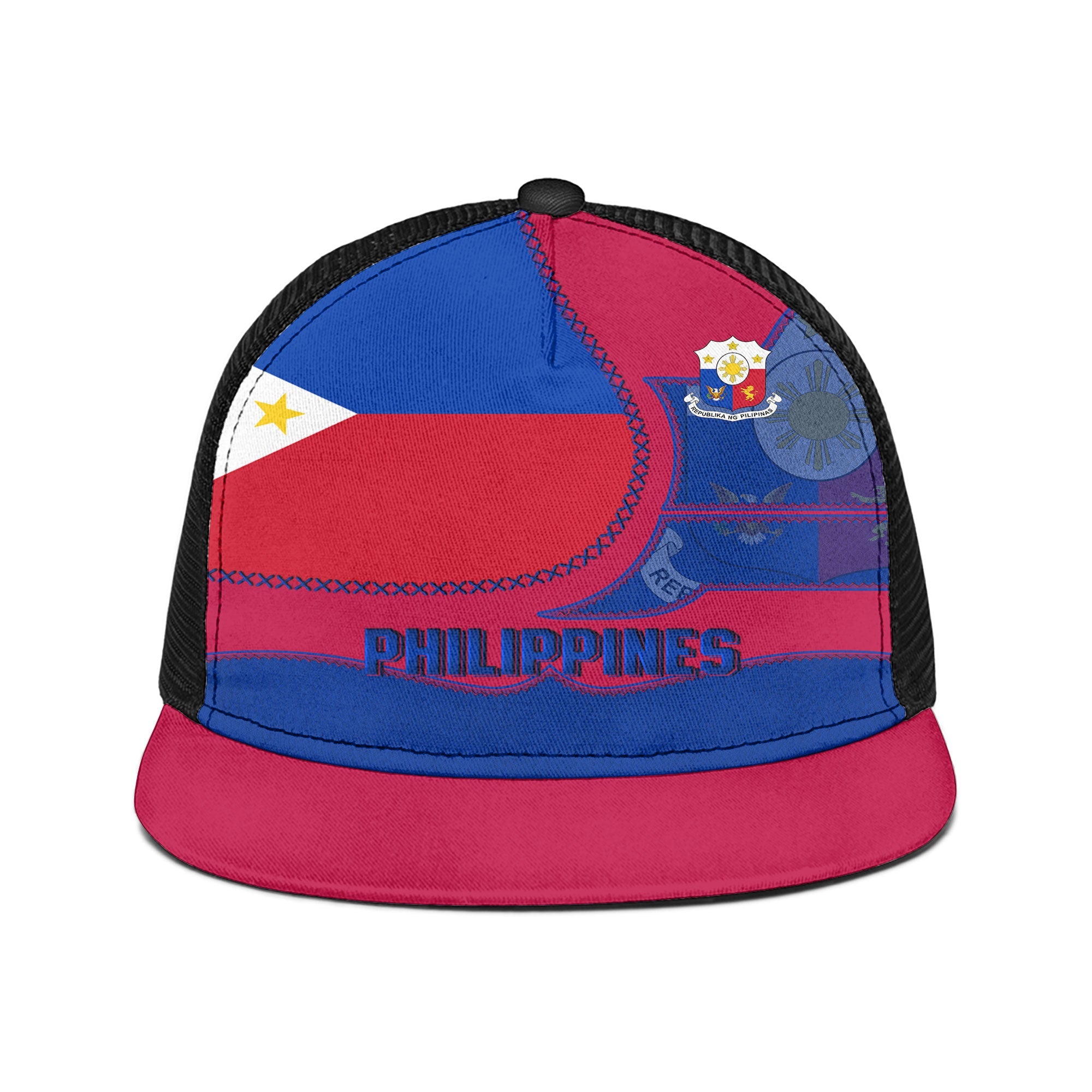 Philippines Trucker Hat Flag & Coat Of Arms Leather Style