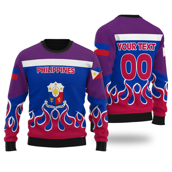 Philippines Ugly Sweater Flag & Coat Of Arms Fire Hockey Style