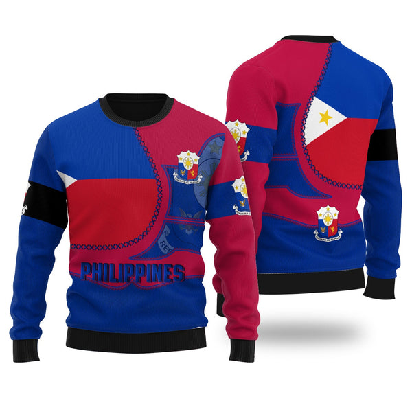 Philippines Ugly Sweater Flag & Coat Of Arms Leather Style