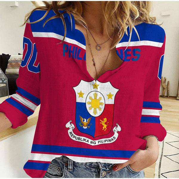 Philippines Women Casual Shirt Flag & Coat Of Arms Hockey Style