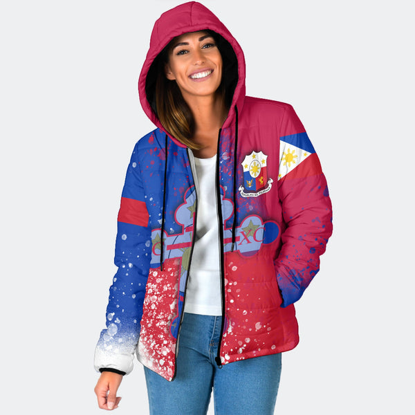 Philippines Women Hooded Padded Jacket Flag & Coat Of Arms Orthodox Style