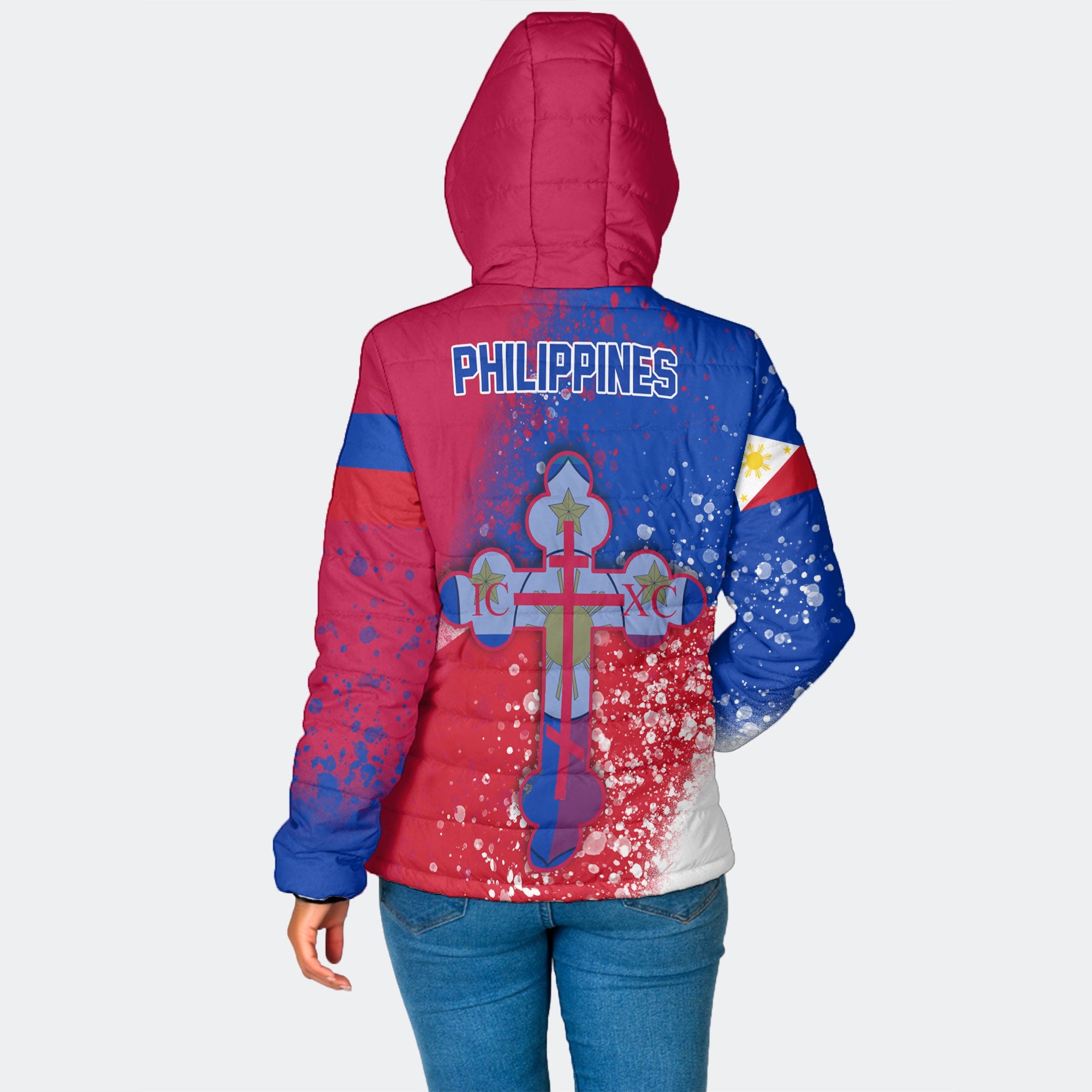 Philippines Women Hooded Padded Jacket Flag & Coat Of Arms Orthodox Style