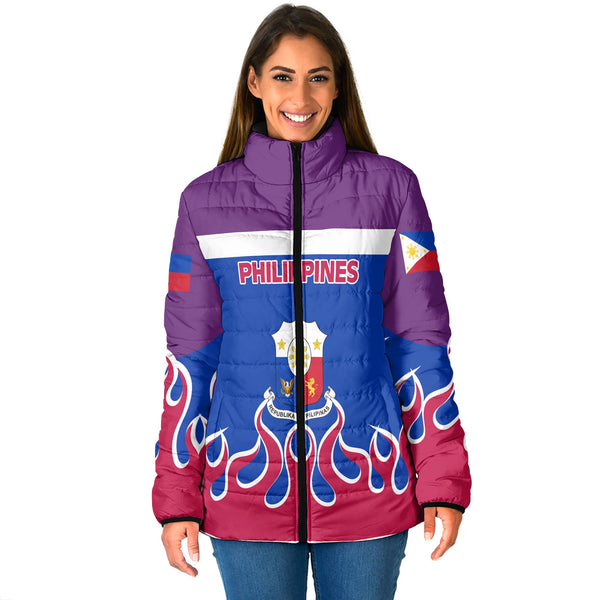 Philippines Women Padded Jacket Flag & Coat Of Arms Fire Hockey Style