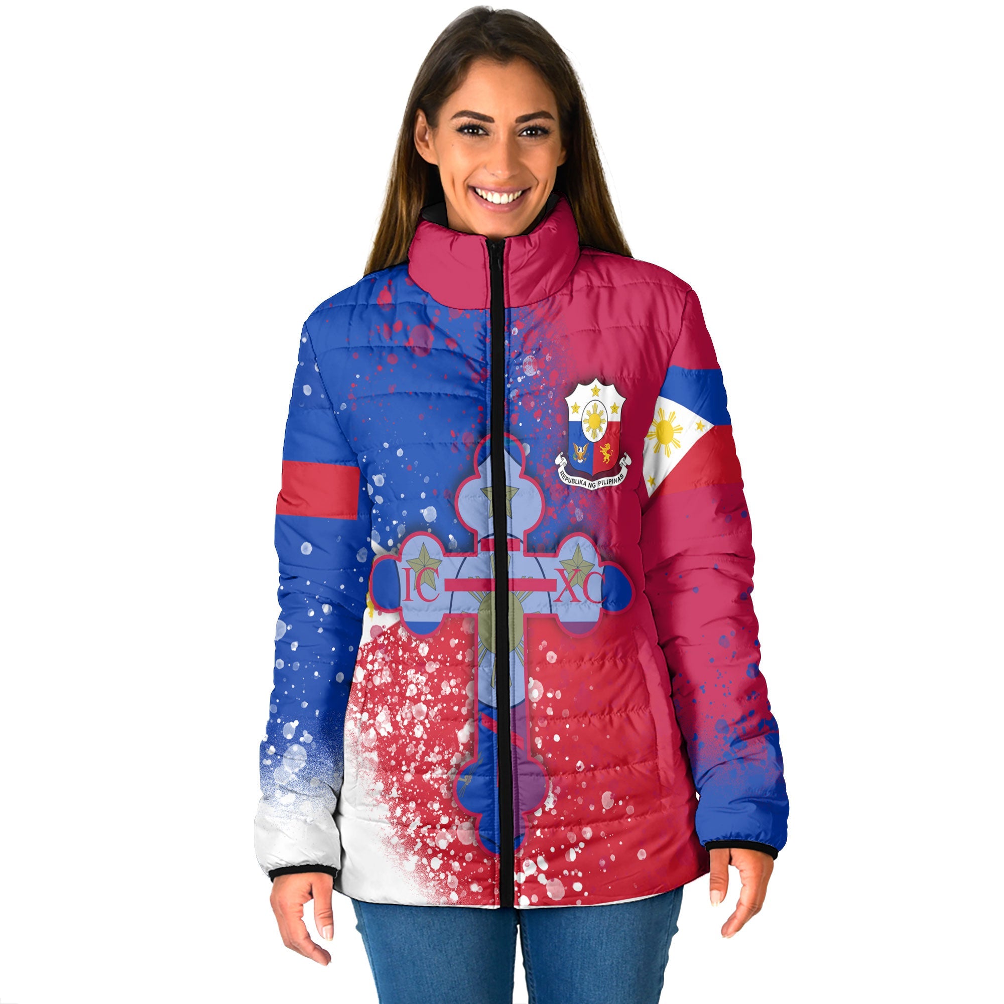 Philippines Women Padded Jacket Flag & Coat Of Arms Orthodox Style