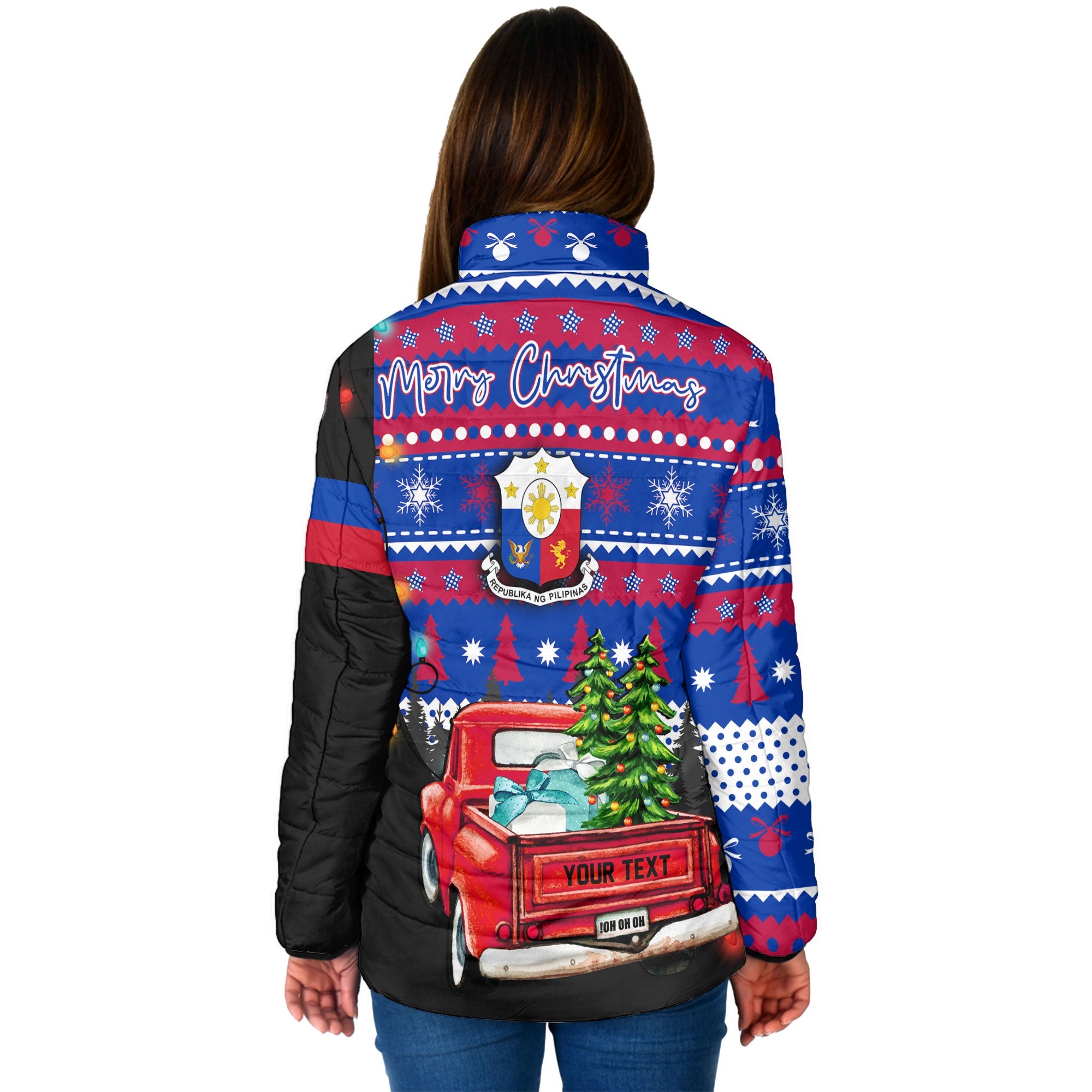 Philippines Women Padded Jacket Coat Of Arms Christmas Style