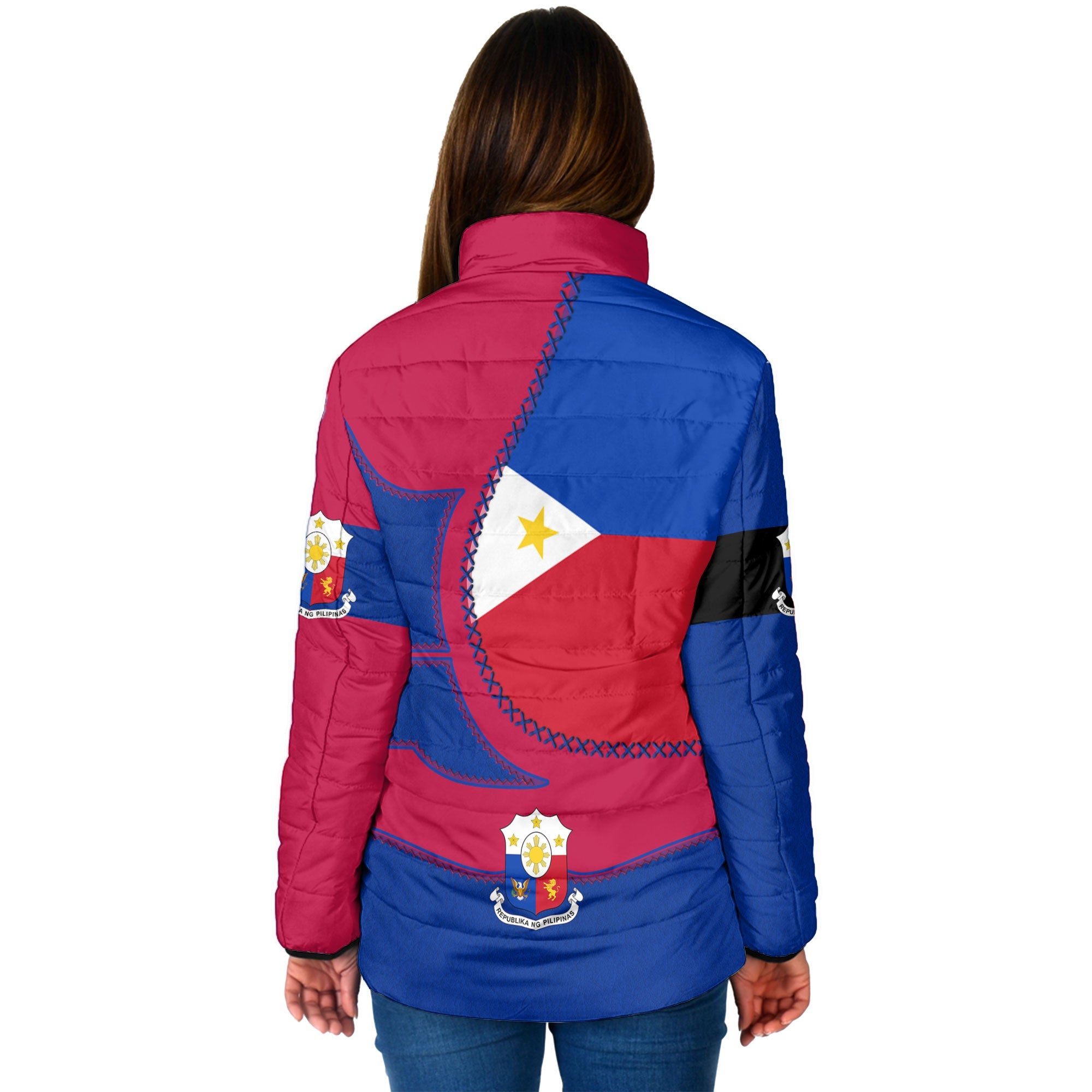 Philippines Women Padded Jacket Flag & Coat Of Arms Leather Style