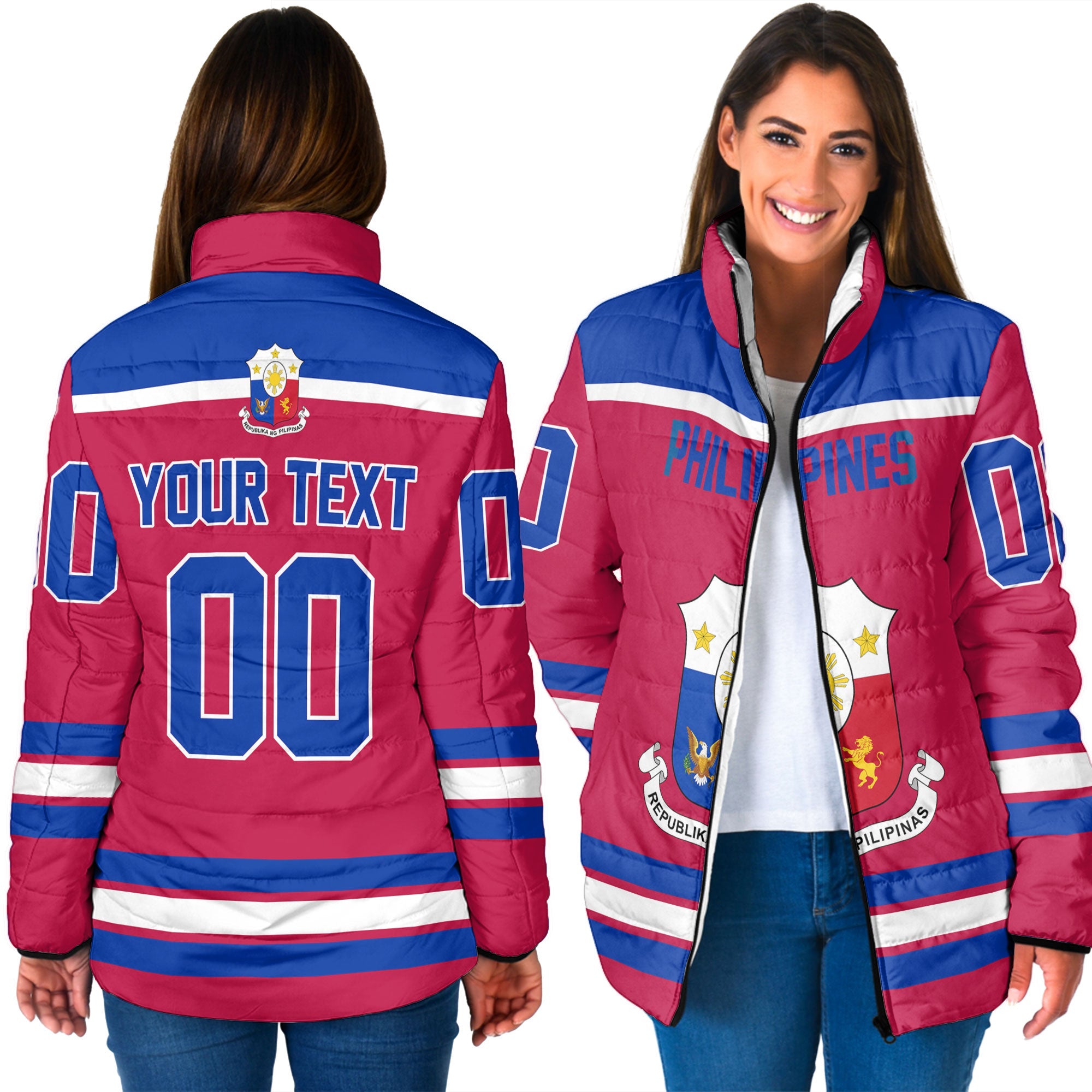 Philippines Women Padded Jacket Flag & Coat Of Arms Hockey Style