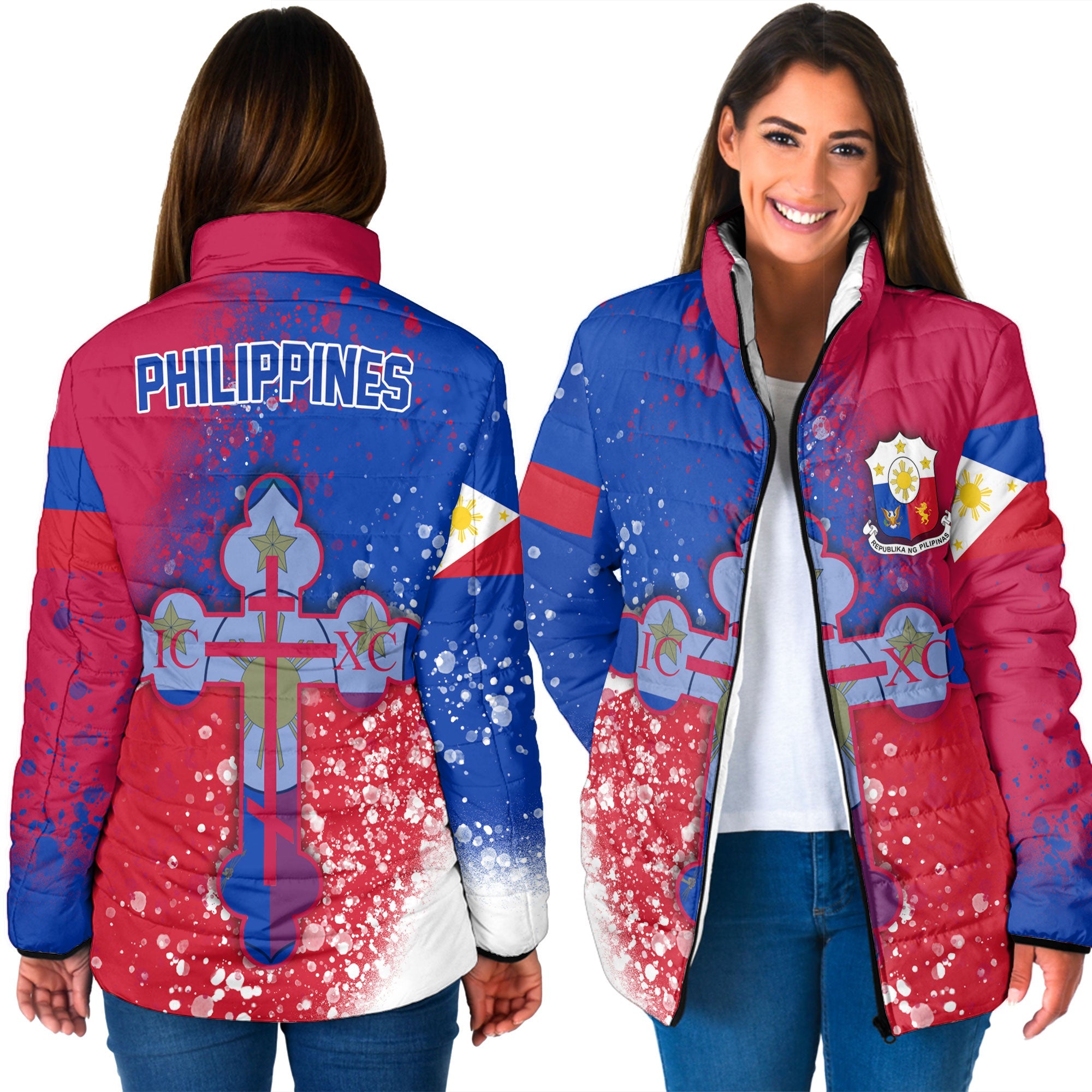 Philippines Women Padded Jacket Flag & Coat Of Arms Orthodox Style