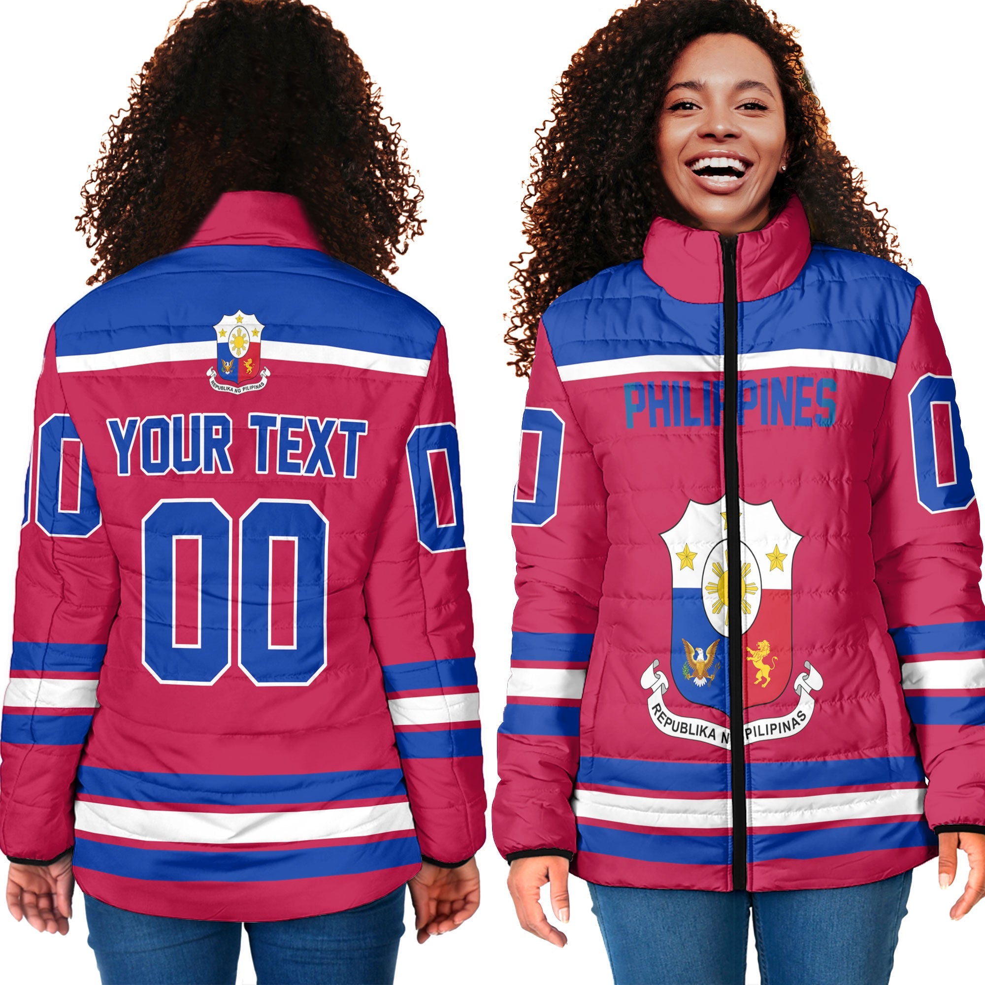 Philippines Women Padded Jacket Flag & Coat Of Arms Hockey Style