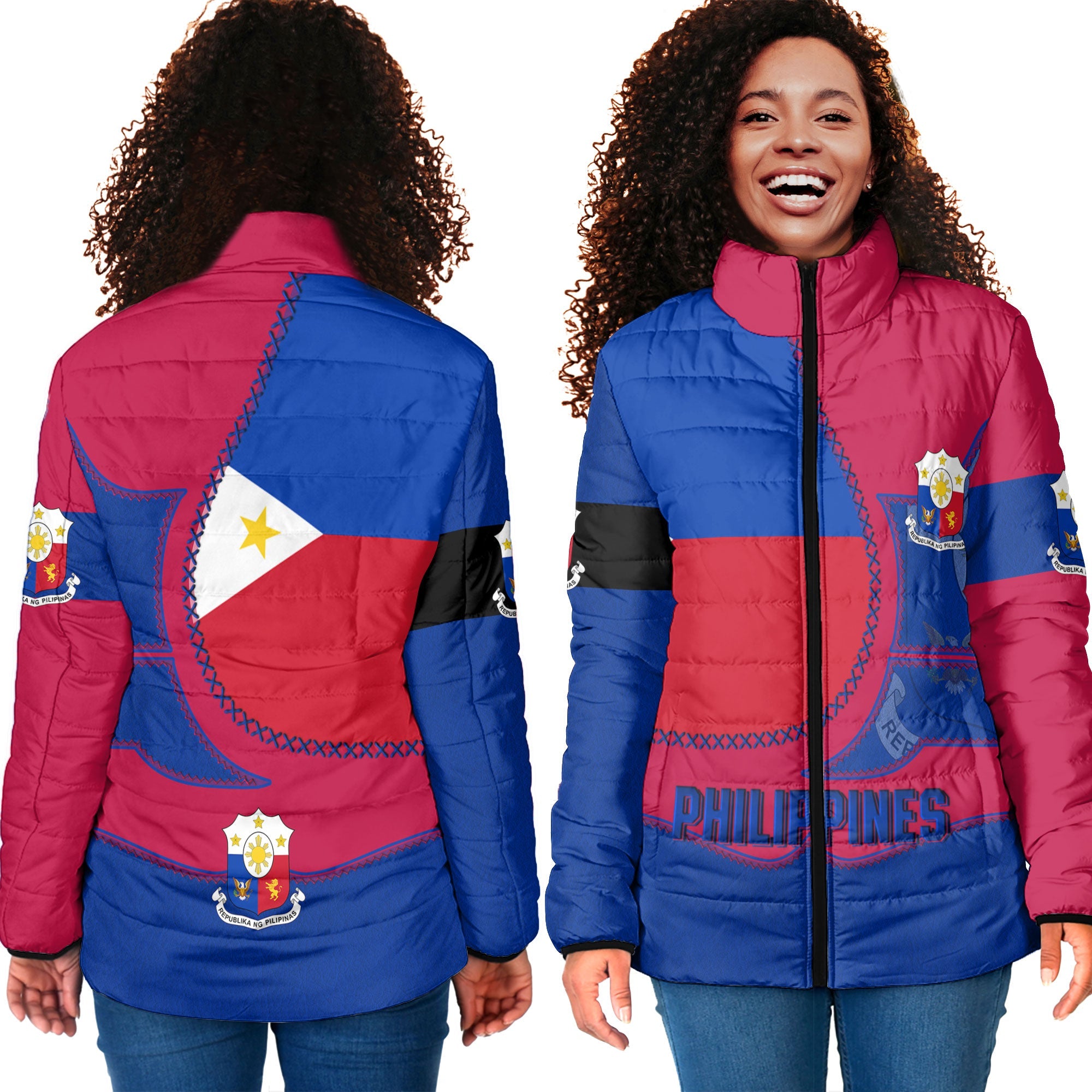 Philippines Women Padded Jacket Flag & Coat Of Arms Leather Style