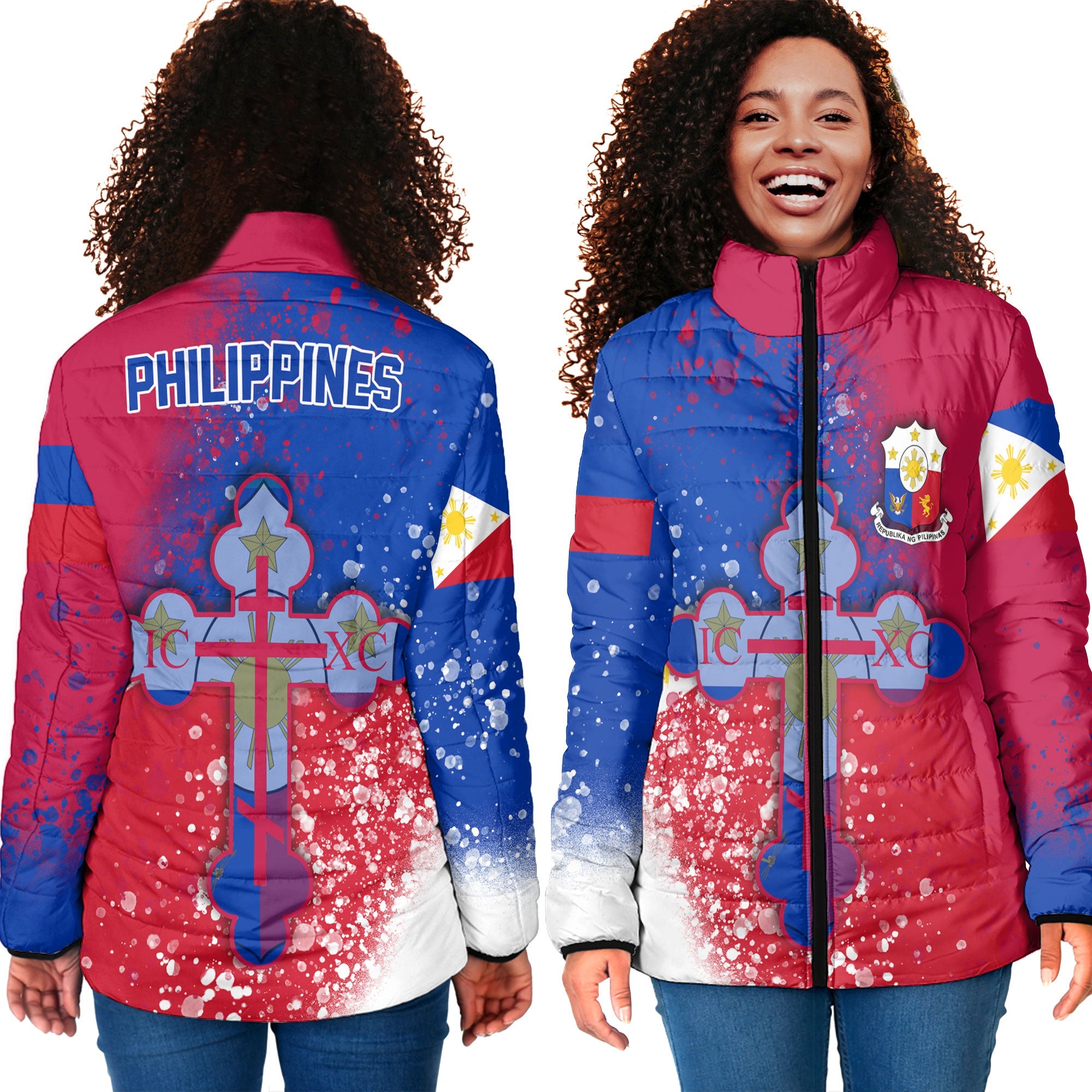 Philippines Women Padded Jacket Flag & Coat Of Arms Orthodox Style