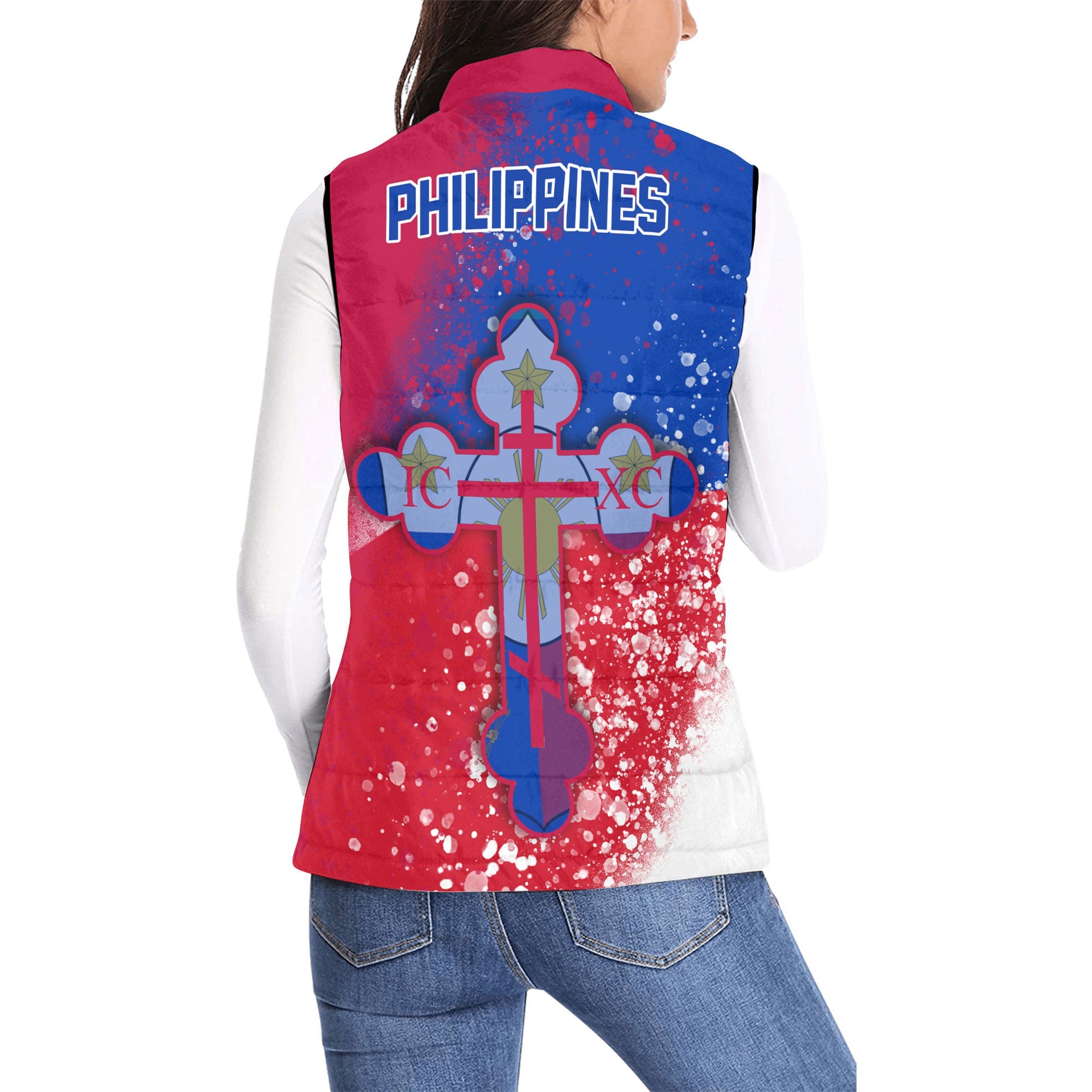 Philippines Women Padded Jacket Vest Flag & Coat Of Arms Orthodox Style