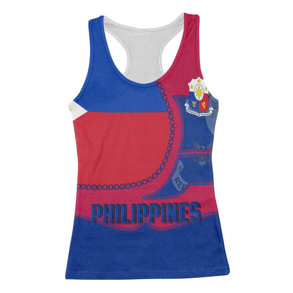 Philippines Women Tank Top Flag & Coat Of Arms Leather Style