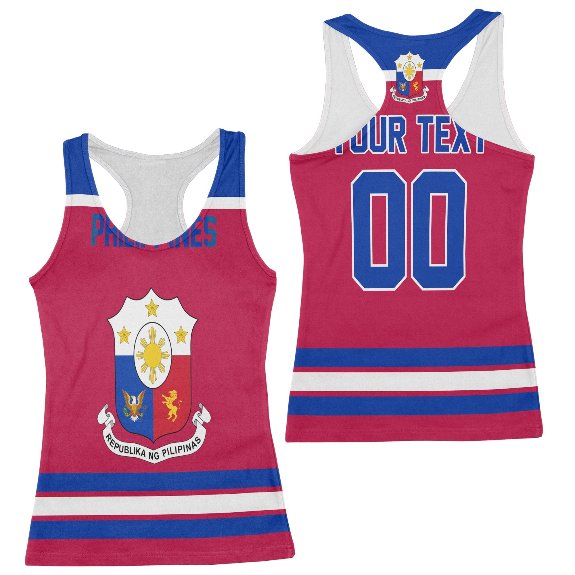 Philippines Women Tank Top Flag & Coat Of Arms Hockey Style