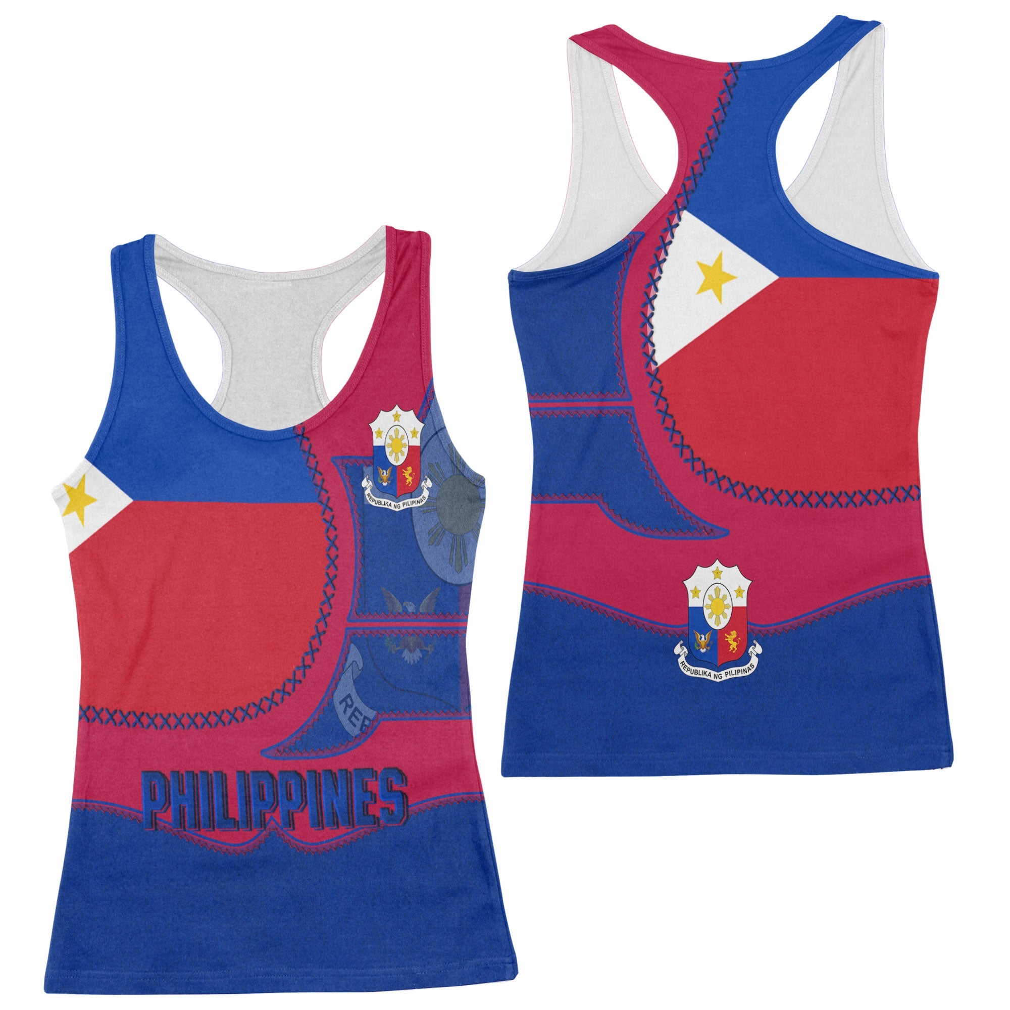 Philippines Women Tank Top Flag & Coat Of Arms Leather Style