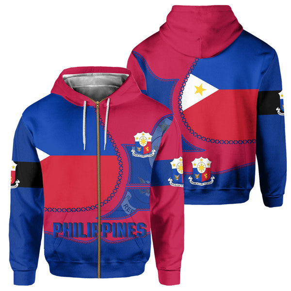 Philippines Zip Hoodie Flag & Coat Of Arms Leather Style