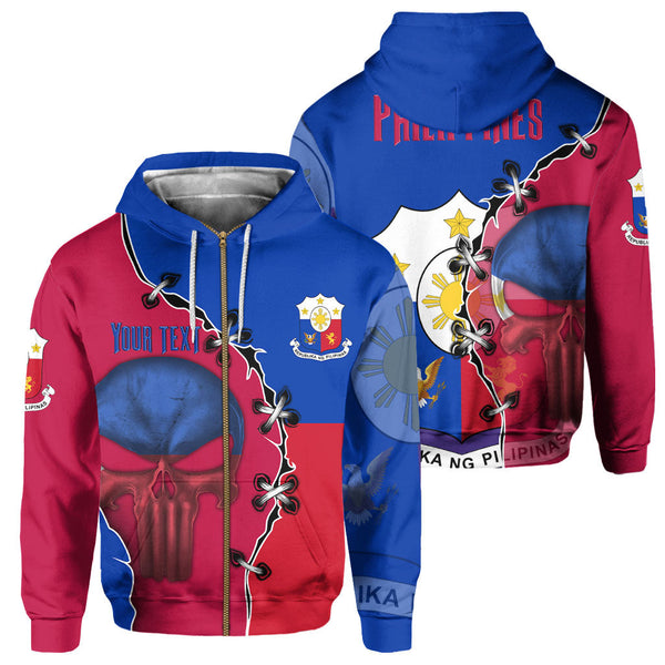 Philippines Zip Hoodie Flag & Coat Of Arms Skull Style