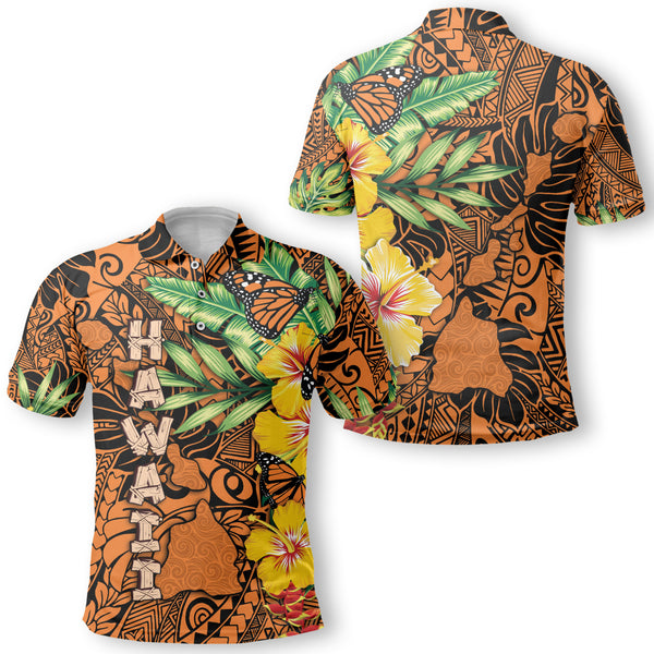 Hawaii Polo Kamehameha Butterfly Tropical Style