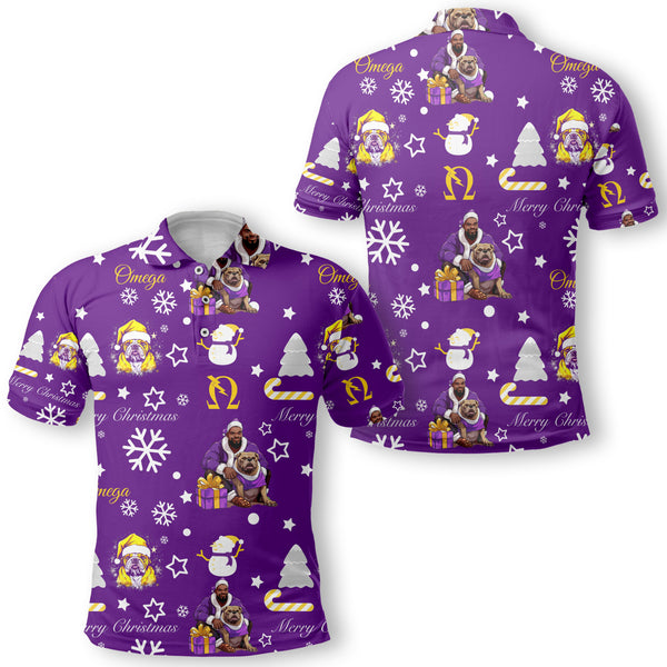 Fraternity Polo - OPP Christmas Polo Bulldog Purple Pattern Style