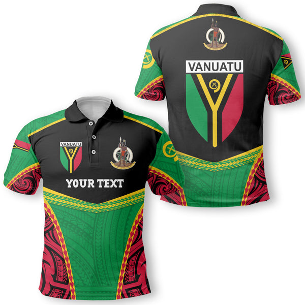Custom Vanuatu Flag & Coat Of Arms Polo Black Style