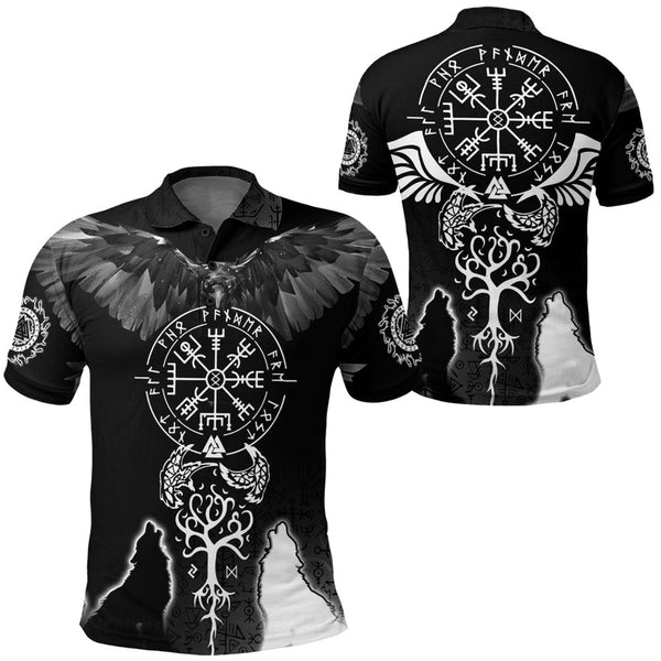 Viking Polo Shirt Raven and Wolf of Odin