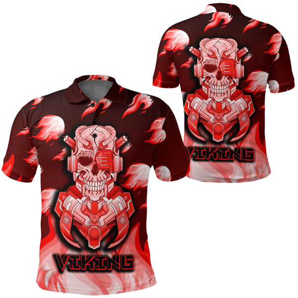 Viking Polo Shirt Viking 3D Robo Warrior Red Fire Pattern