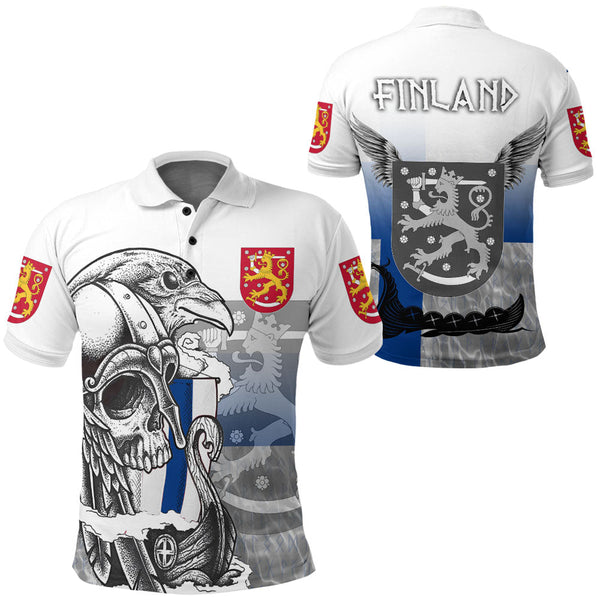 Viking Polo Shirt Finland Raven Drakkar and Skull