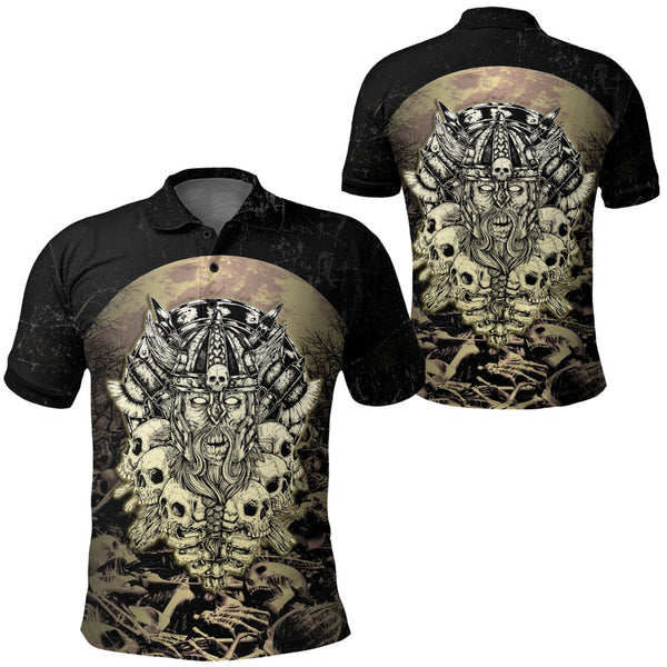 Viking Polo Shirt Viking Warrior Old and Skull