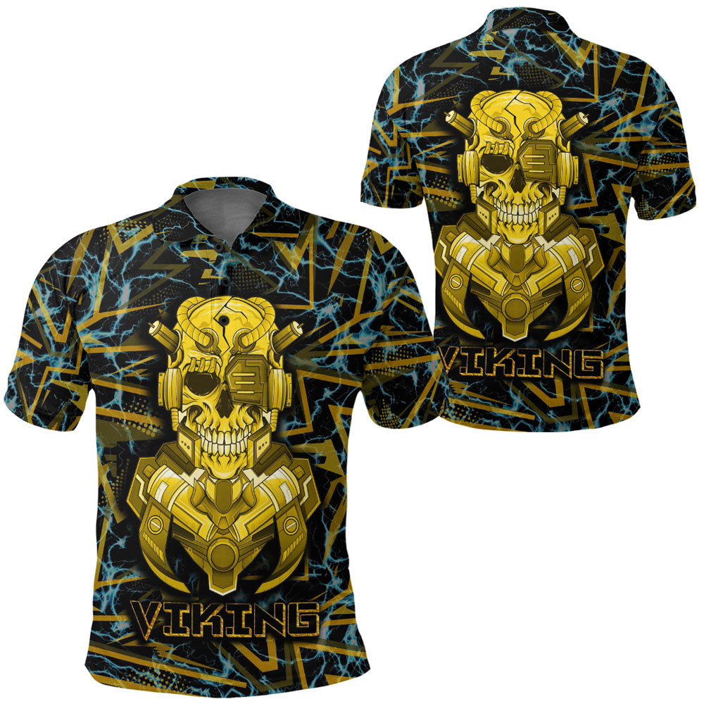 Viking Polo Shirt Viking 3D Robo Warrior Gold