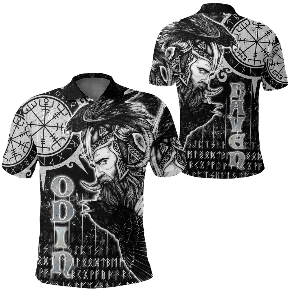 Viking Polo Shirt Odin Hugin and Munin Vegvisir Style