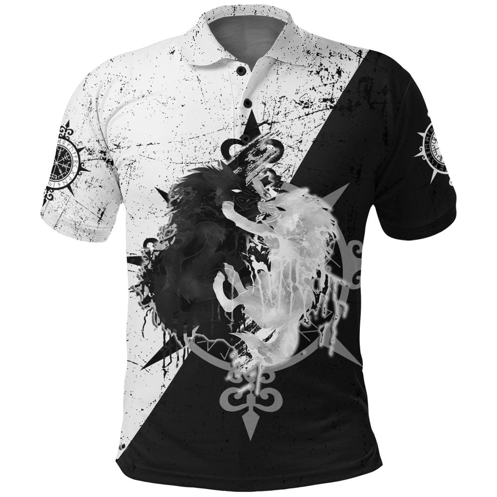 Viking Polo Shirt Skoll and Hati Fighter Black & White