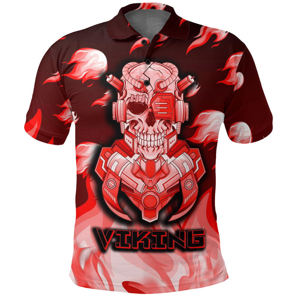 Viking Polo Shirt Viking 3D Robo Warrior Red Fire Pattern