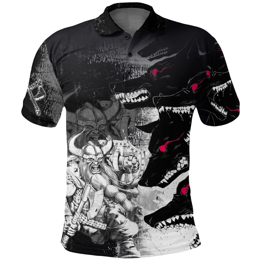 Viking Polo Shirt Berserker and Wolf Red Eyes