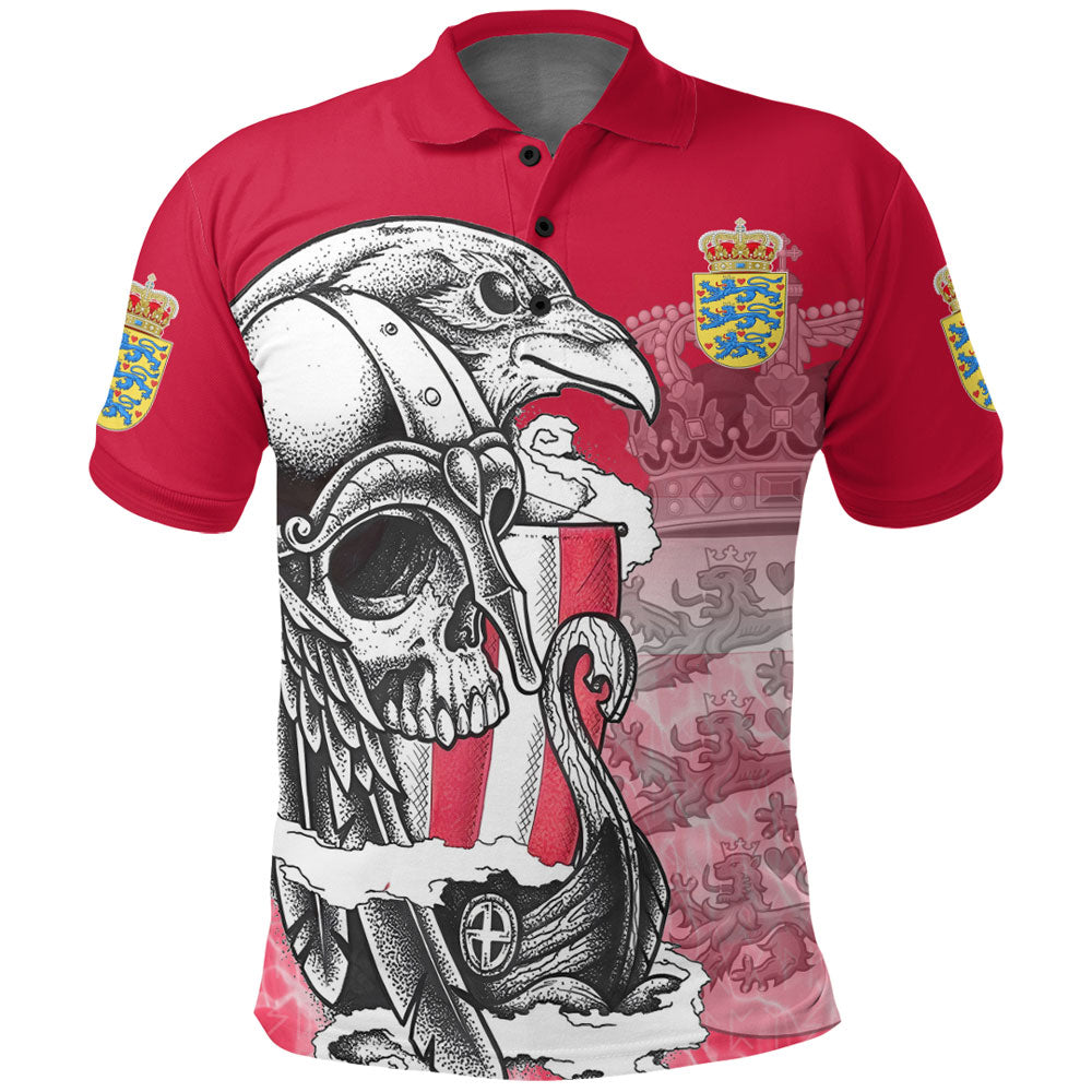 Viking Polo Shirt Denmark Raven Drakkar and Skull