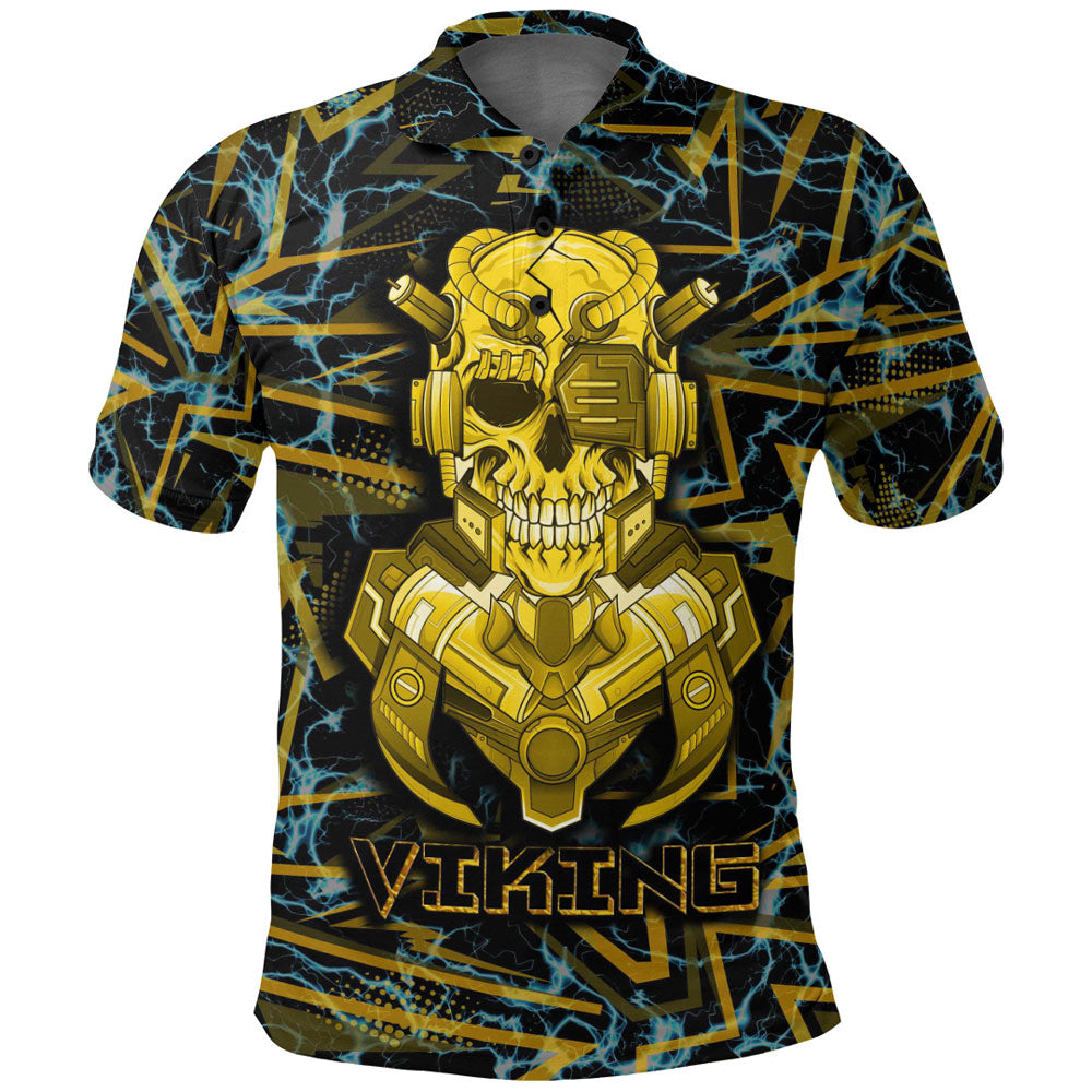 Viking Polo Shirt Viking 3D Robo Warrior Gold