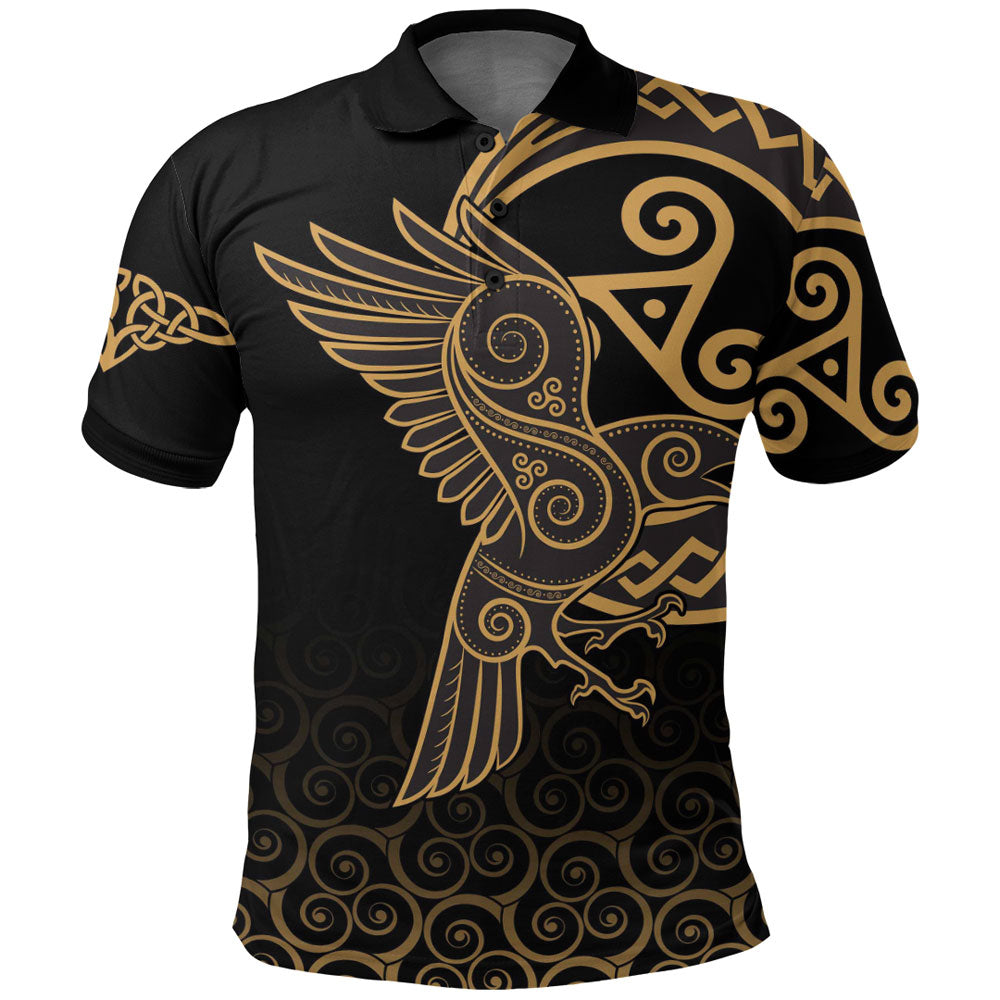 Viking Polo Shirt Raven Celtic Triskele Style