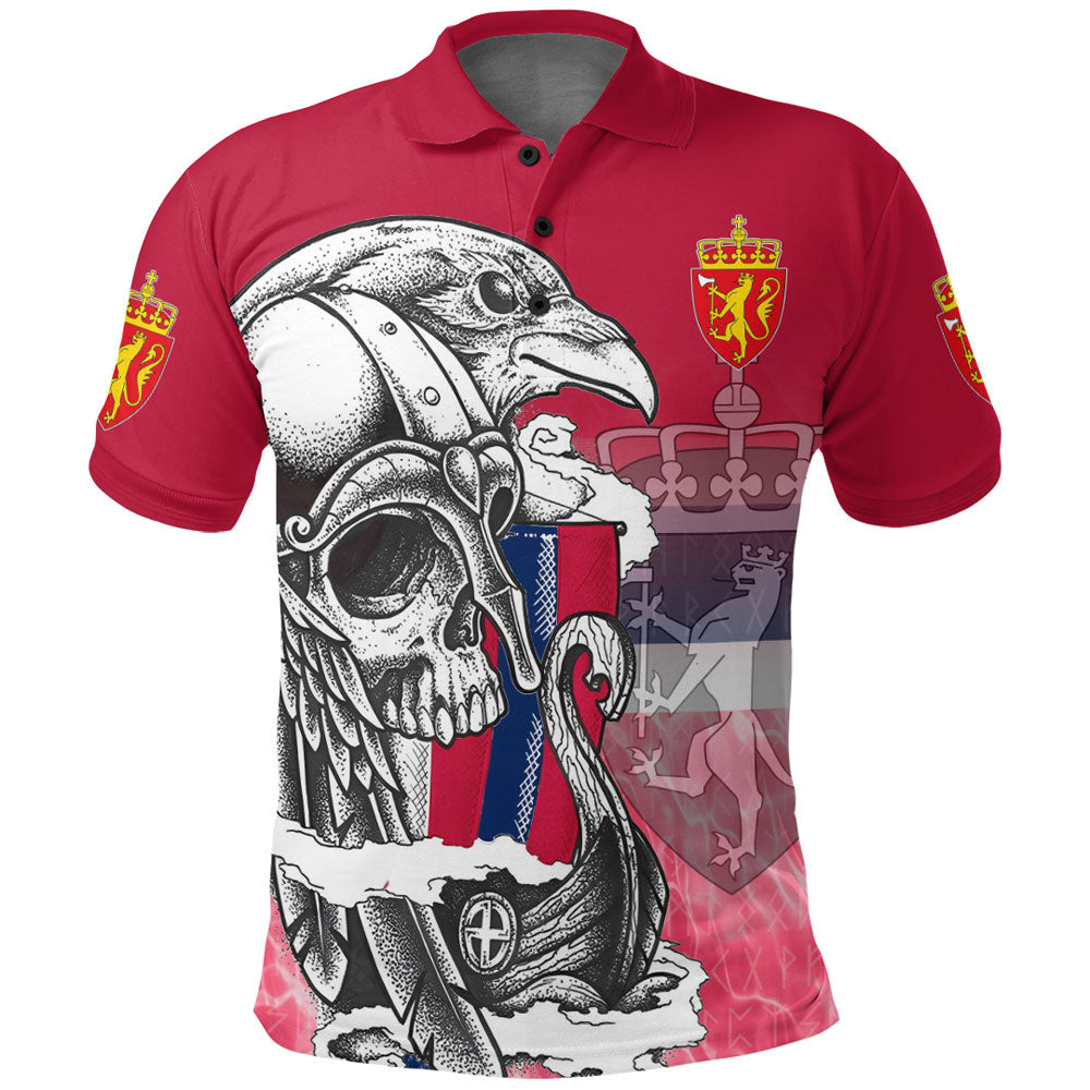 Viking Polo Shirt Norway Raven Drakkar and Skull