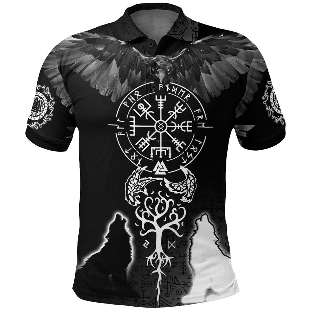 Viking Polo Shirt Raven and Wolf of Odin