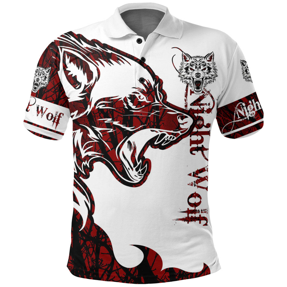 Viking Polo Shirt Night Wolf Red Brush Pattern