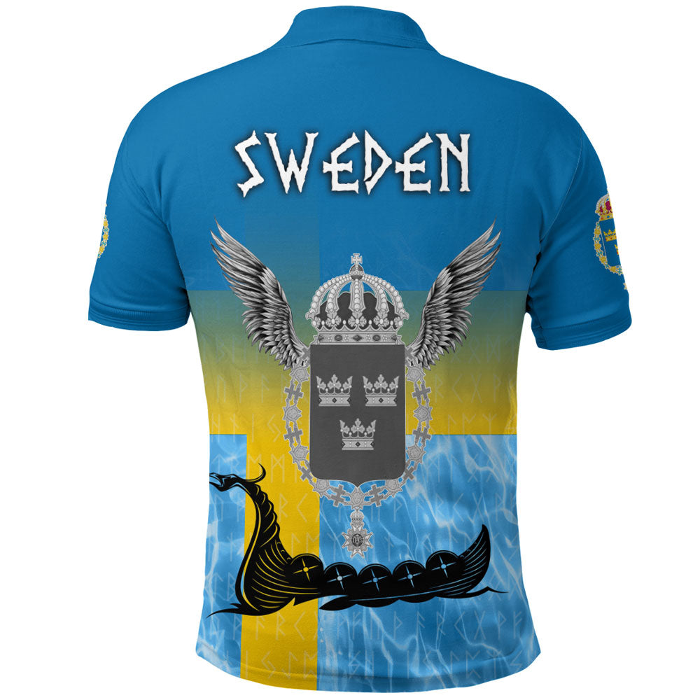 Viking Polo Shirt Sweden Raven Drakkar and Skull