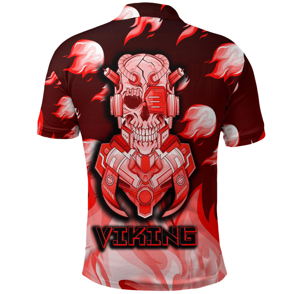 Viking Polo Shirt Viking 3D Robo Warrior Red Fire Pattern