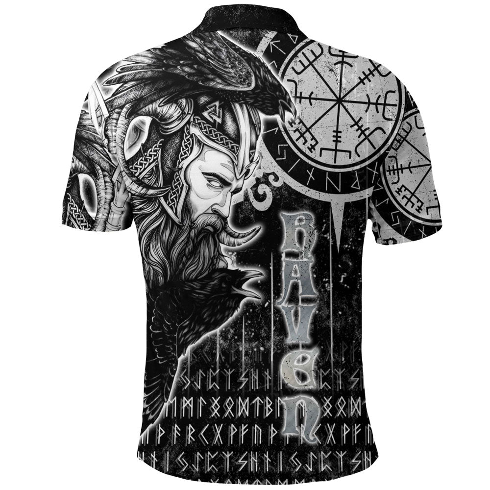 Viking Polo Shirt Odin Hugin and Munin Vegvisir Style