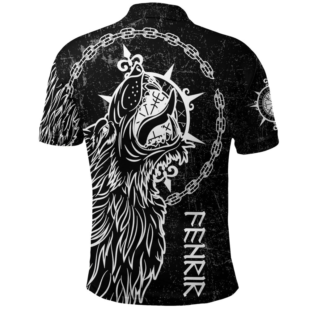 Viking Polo Shirt Fenrir Wolf Mythology On White