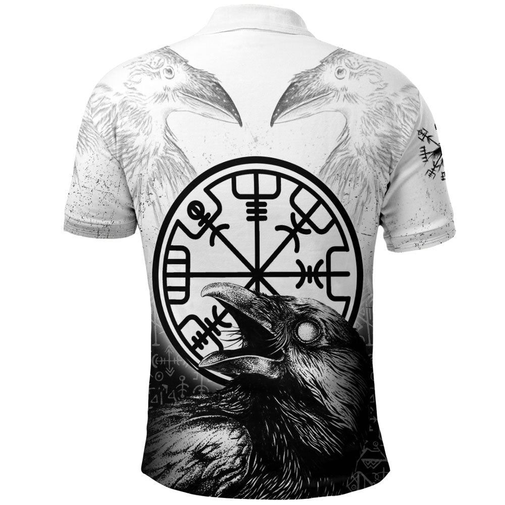 Viking Polo Shirt Viking Raven Black and White Vegvisir