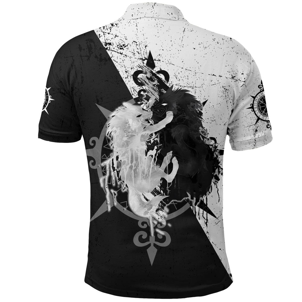 Viking Polo Shirt Skoll and Hati Fighter Black & White