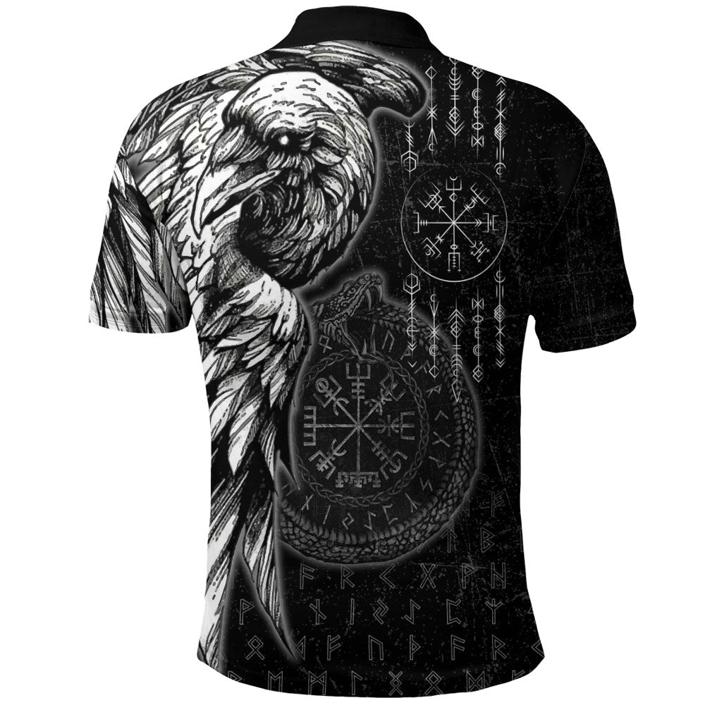 Viking Polo Shirt Raven and Ouroboros Brush Style