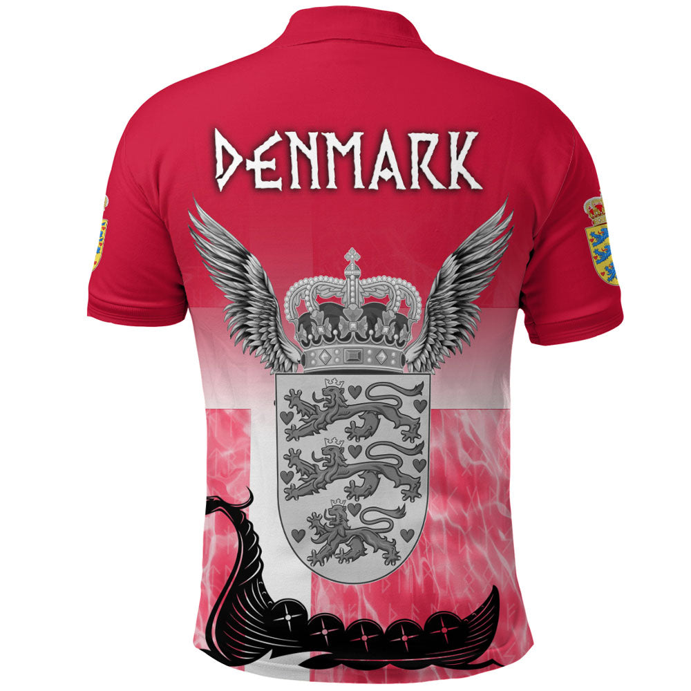 Viking Polo Shirt Denmark Raven Drakkar and Skull