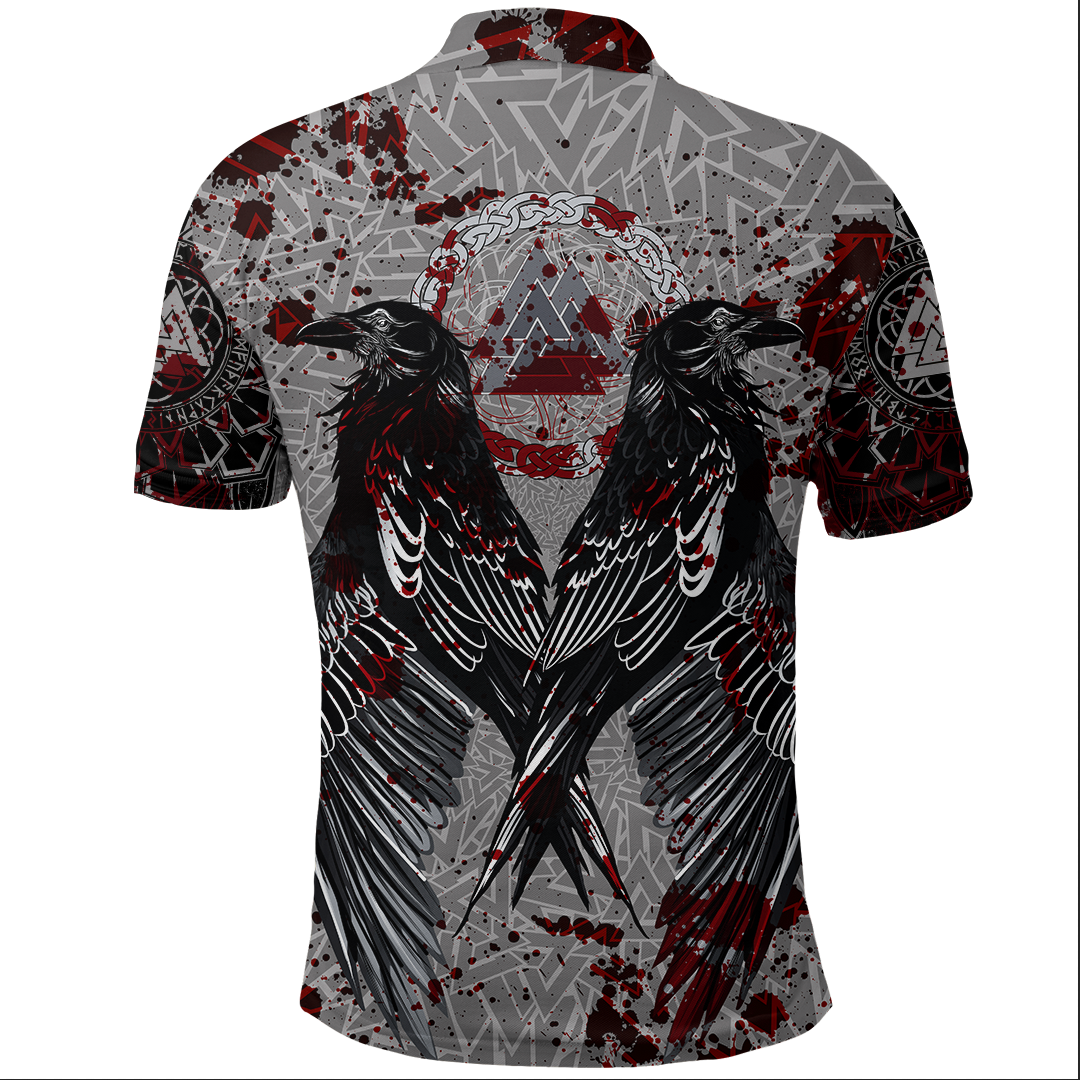 Viking Polo Shirt Raven With Valknut Style Blood